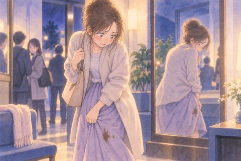 服についたうんこの汚れを隠そうとする人物