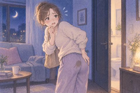 うんこを漏らして焦りながら周囲を気にする人物