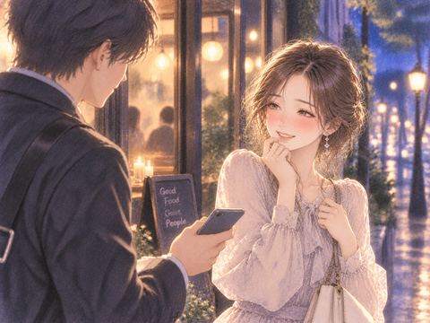 相手から連絡先を聞かれ少し照れる女性