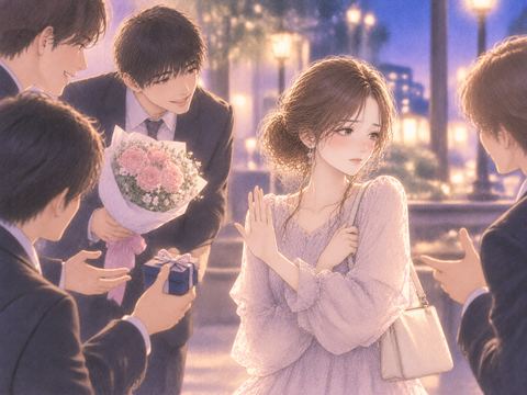 好意を向ける人々から距離を取る女性