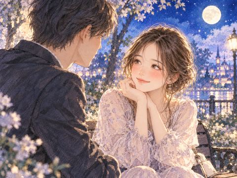好きな人と見つめ合い嬉しそうな女性