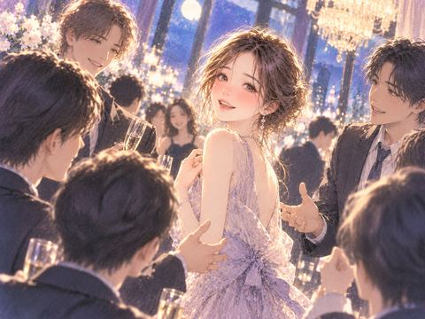 大勢から注目され自信に満ちた女性