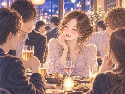 飲み会で会話の中心になっている女性