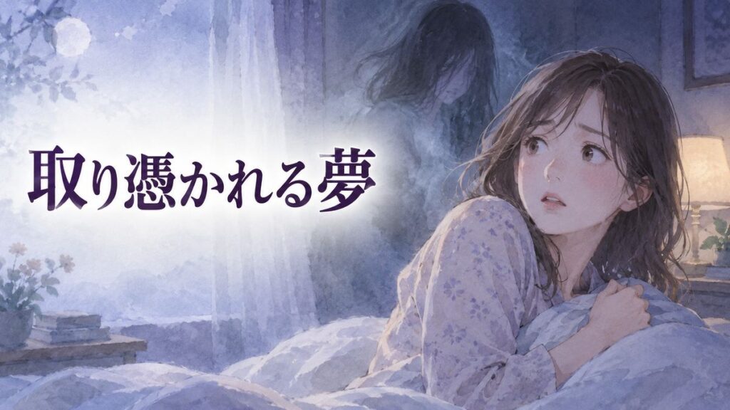 夜の部屋で淡い霊の気配を感じる女性