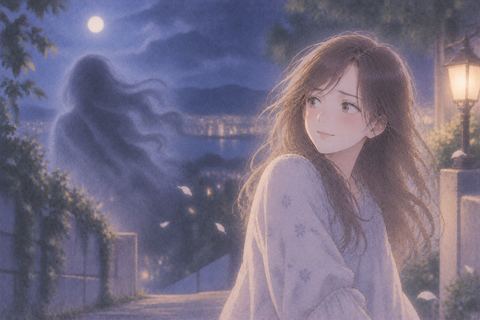 離れていく影を穏やかに見送る女性