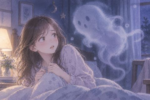 正体不明のお化けに戸惑う女性