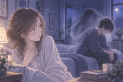 様子の違う人物を心配そうに見る女性