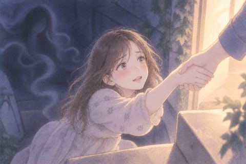 差し出された手を取って安心する女性