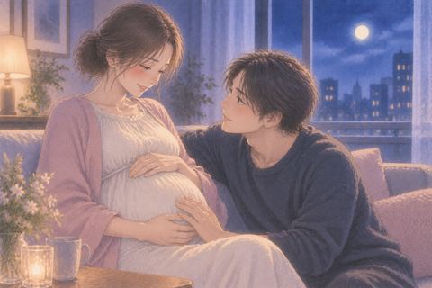 妊娠した女性と向かい合い、将来を思うように見つめるパートナー