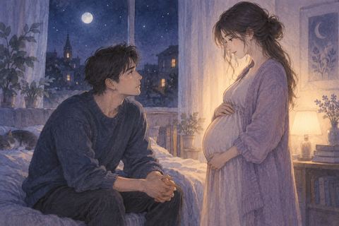 妊娠した女性と向き合い、責任を考えるような表情の男性