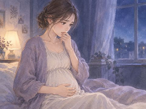 妊娠に気づき、戸惑った表情でお腹に手を添える女性
