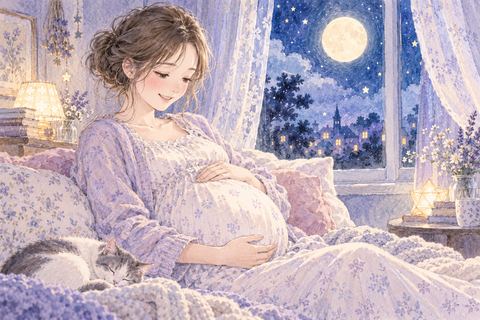 大きなお腹を嬉しそうに見つめる女性