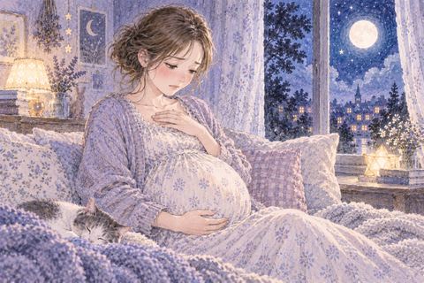 大きなお腹を見て不安そうにする女性