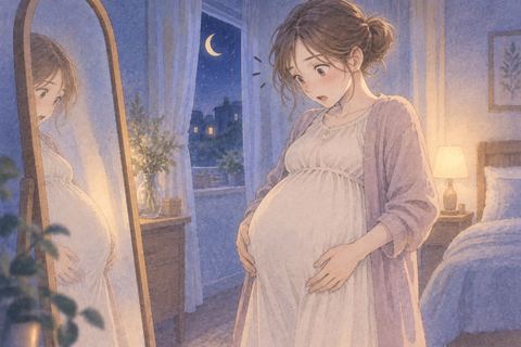 急に大きくなったお腹に驚く女性