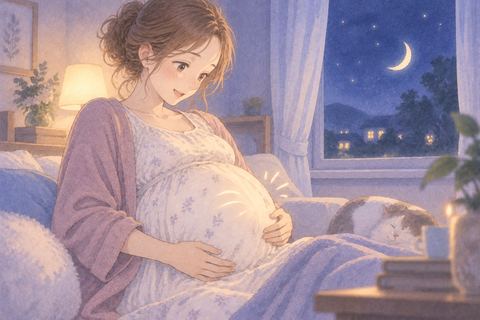 お腹の動きに気づいて微笑む女性