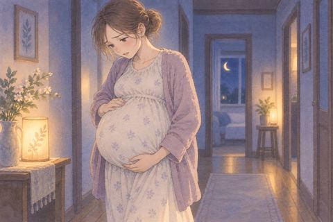 重いお腹を支えながら歩く女性