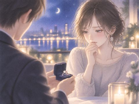 指輪を前に返事を迷っている女性