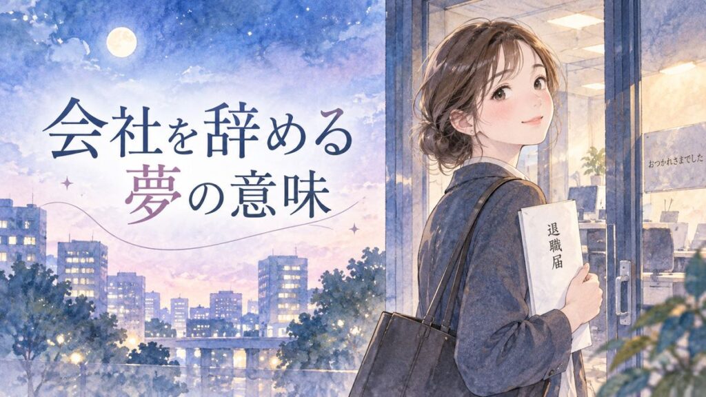 夜のオフィスを振り返る女性と退職届