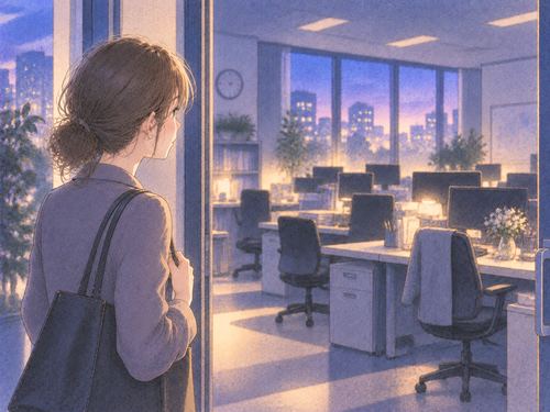 空いた職場を見つめ寂しさを感じる女性