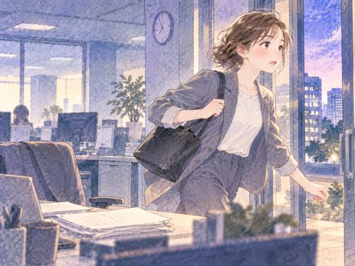 オフィスを勢いよく出ようとする女性