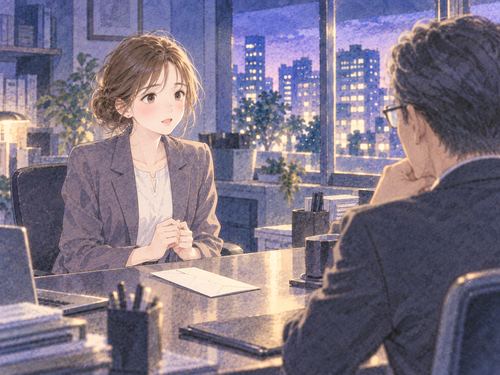 上司と向き合い退職を伝える女性
