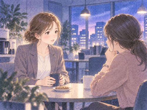 職場の同僚へ退職を伝える女性
