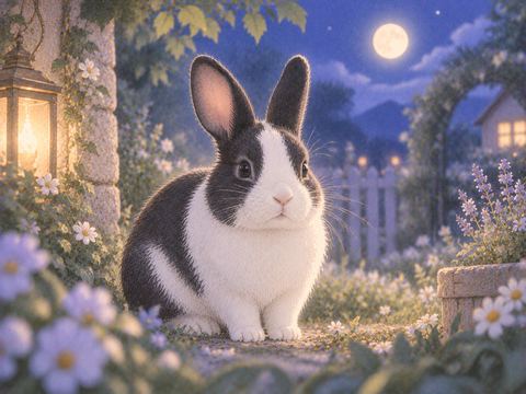 白黒の模様がはっきりしたうさぎ