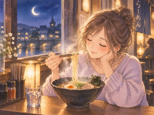 一人で静かにラーメンを味わう女性