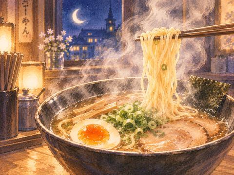 勢いよく湯気が立つ熱々のラーメン