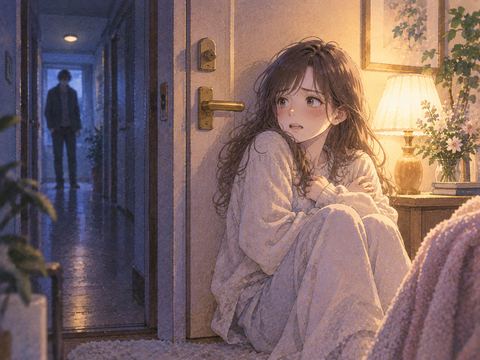 安全な扉の内側で男性から逃れたアザミ
