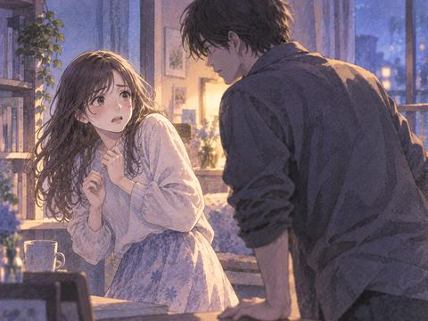 知人男性に近づかれ距離を取るアザミ