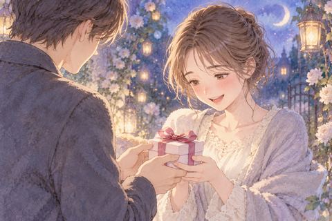 好きな人から小さな贈り物を受け取る女性