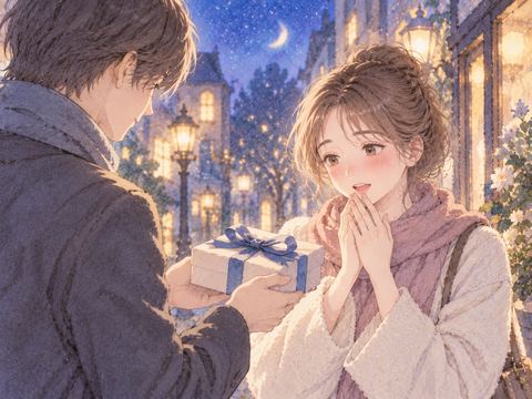 異性から贈り物を差し出される女性