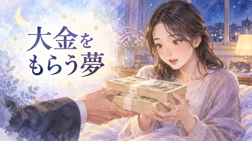 夜の部屋で札束を受け取り戸惑いながら見つめる女性