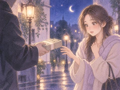 見知らぬ人物から札束を差し出される女性