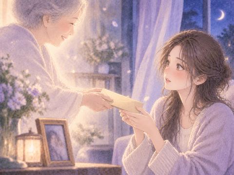 懐かしい人から封筒を受け取る女性の夢の場面