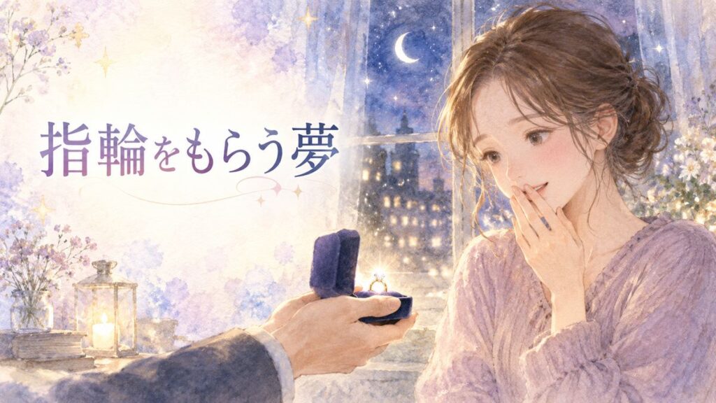 夜の窓辺で光る指輪を見つめる大人の女性
