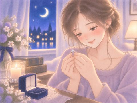 指輪を受け取り嬉しそうに微笑む女性