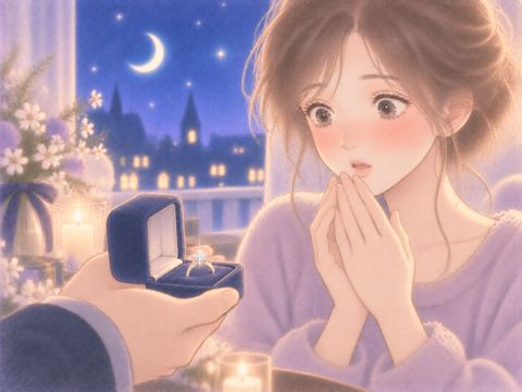 突然差し出された指輪に驚く女性