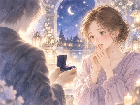 顔のはっきりしない異性から指輪を受け取る女性