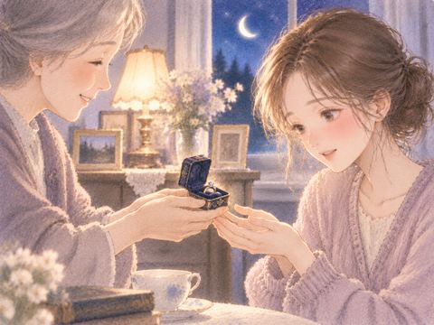 家族から大切な指輪を受け取る女性