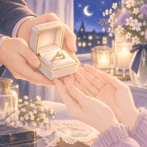 金色に輝く指輪を受け取る女性の手