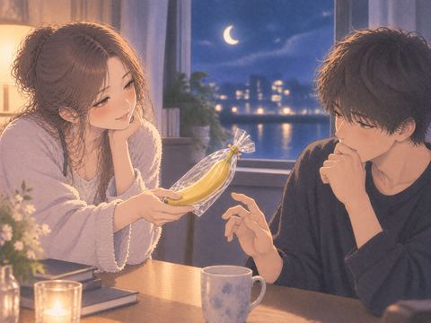 差し出された軽食を前に迷う成人男性