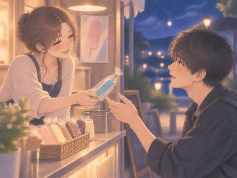 女性に軽食を頼み手を差し出す成人男性