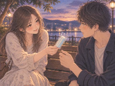 元恋人を思わせる女性と軽食を前にする成人男性