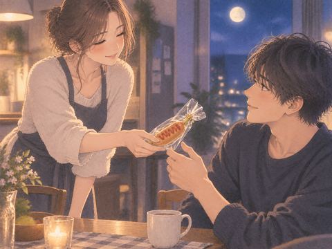 女性から軽食を受け取り安心する成人男性