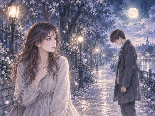 夜道で彼氏に別れを告げられ戸惑う女性