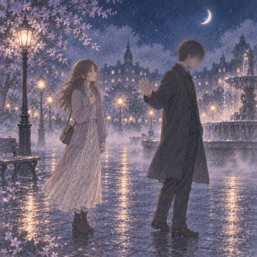 霧の夜に顔のはっきりしない人物から断られる女性