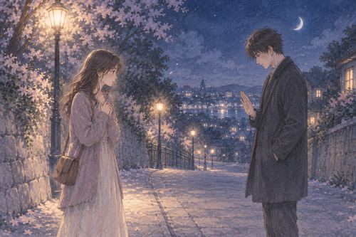 夜の帰り道で思いを伝えた女性と断る相手