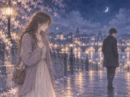 霧のような夜景の中で元彼に再び別れを告げられる女性